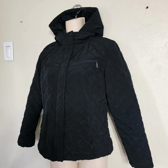 Calvin Klein Quilted Diamond Pattern Faux Fur Black Jacket Size Women's Small - Picture 6 of 14